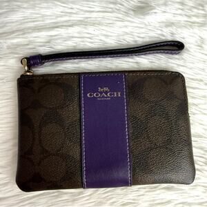 COACH Purple Brown Signature Coated Canvas Wristlet